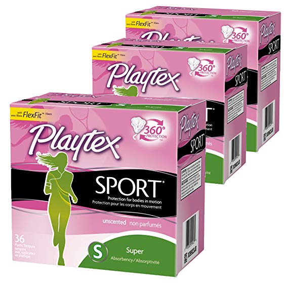Playtex Super Absorbency Sport Tampons, Unscented, 36 count  (Pack of 3)