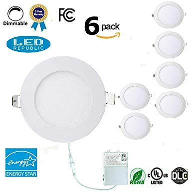 Led 9W 4-inch 710 Lumen Energy Star UL-Classified Dimmable Slim Extra Thin Retrofit LED Recessed Lighting Fixture, 80W Halogen Equivalent for New Construction and Remodel (3000K 6 Pack)