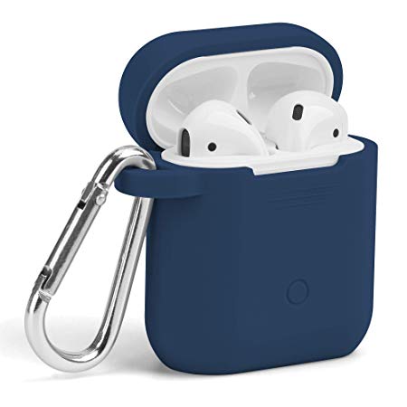 AirPods Case, GMYLE Silicone Protective Shockproof Wireless Charging Airpods Earbuds Case Cover Skin with Keychain Accessory kit Set Compatible for Apple AirPods 1 & 2 2016-2019 - Navy Blue