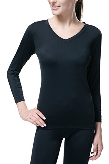 Get7Solutions Workout Compression Shirt Women Black Long Sleeve V-Neck T-Shirt for Training & Recovery. Snug Fit Size