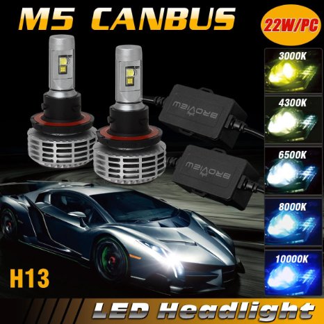 BROVIEW M5 Canbus LED Headlights H13 - 6000LM H13/9008 LED Headlights Kit 44W LED Bulbs Cree - PnP - Replaces Halogen/Xenon HID Headlights - 2 Yr Warranty - (2pcs/set)