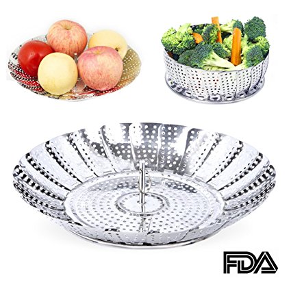 Vegetable Steamer 100% Stainless Steel Basket Seafood Steamer Food Steamer Pasta Steamer 7" to 11" for Various Size Pots By OIKA