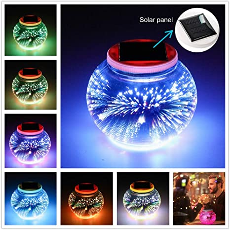Eamplest Solar Color Changing Mosaic Solar Light, Weatherproof Crystal Glass Globe Ball Light for Garden Patio Party Yard Outdoor Indoor Decorations (3D Fireworks)