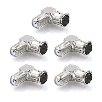 VCE 5 Pack Right Angle F Type RG6 Male to Female Coax Connector 90 Degree Quick Push On Adapter Plug