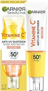 Garnier SkinActive - Fluide Anti-Taches & Anti-UV Quotidien - Glow - SPF 50  - Protège, Réduit les Taches & Booste l'Éclat - Soin Visage Enrichi en Vitamine C - Tous Types de Peau - 40 ml