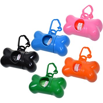 COSMOS 5 Pack Bone Shaped Pet Waste Disposal Dog Poop Bags Dispenser, RANDOM in color