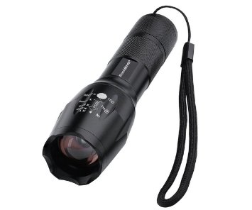 Rockbirds CREE XML T6 1600lm LED Flashlight 5 Mode Zoomable Torch Black