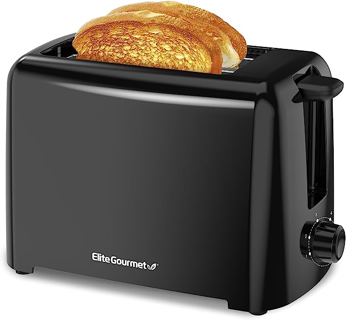 Elite Cuisine ECT1027B Cool Touch Toaster with 6 Temperature Settings & Extra Wide 1.25" Slots for Bagels, Waffles, Specialty Breads, Puff Pastry, Snacks, UL Certified, 2 Slices, Black