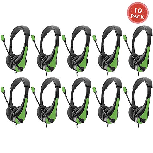 Avid AE-36 Green On-Ear Stereo Headphones with Boom Microphone (10-Pack)