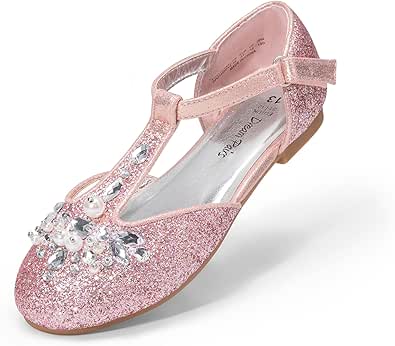 DREAM PAIRS Girls Mary Jane Dress Shoes Pearl T-Strap Party Flower Wedding Princess Flats for Toddler Little Big Kid