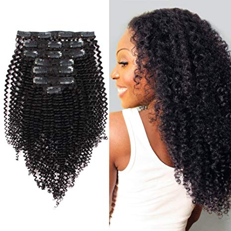 ABH AmazingBeauty Hair 8A Real Human Hair Clip in Extensions Kinkys Curly Virgin natural color 3C and 4A type 120 gram 12 Inch Bantu knotted or twisted out