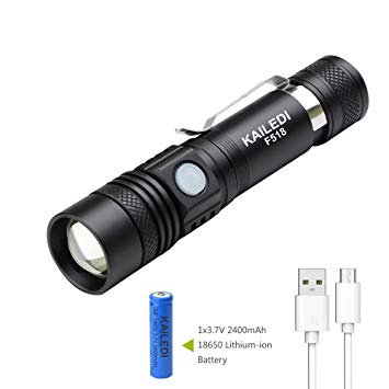KAILEDI Flashlight,Ultra Bright High Lumen LED Tactical Flashlight USB Rechargeable Mini Handheld Flashlight,Outdoor waterproof/Zoomable/Adjustable Focus 3 Modes (black)