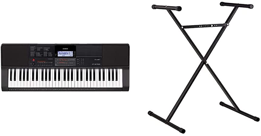 Casio CT-X700 61-Key Portable Keyboard & Casio ARST Single-X Adjustable Keyboard Stand, Black