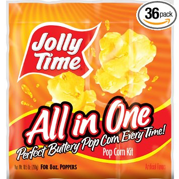 Jolly Time All-in-One Popcorn Kernel, Oil & Salt Portion Kits for 8 oz. Poppers (Pack of 36)