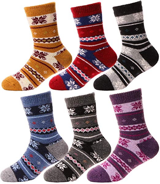 Girls Boys Wool Socks Thick Warm Thermal For Kid Child Toddlers Cotton Winter Crew Socks 6 Pairs