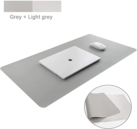 Ewolee Large Desk Mat, PU Leather Anti-Slip Dual Side Reversible Desk Pad Blotters Desk Protector, Extended Laptop Keyboard Mouse Mat for Office Home School (31" x 16", Gray and Silver)