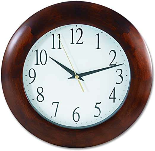 Universal 10414 Round Wood Clock, 12 3/4", Cherry