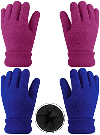 Cooraby 2 Pairs Winter Kids Fleece Gloves Warm Lined Thick Mittens Cold Weather Gloves