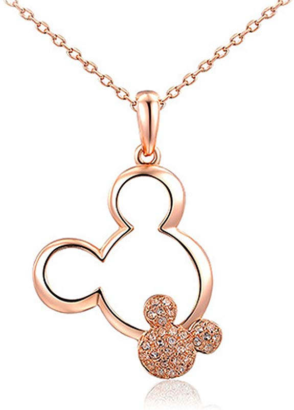 Shining Life Rose-Golden Plated Heart with theTwins Mickey Necklaces for Women
