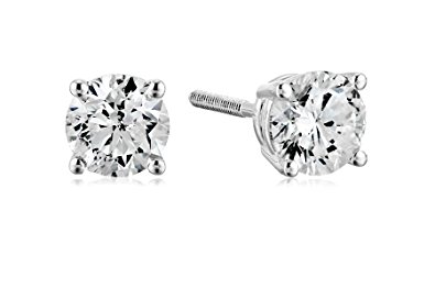 Certified 14k White Gold Diamond with Screw Back and Post Stud Earrings (J-K Color, I1-I2 Clarity)