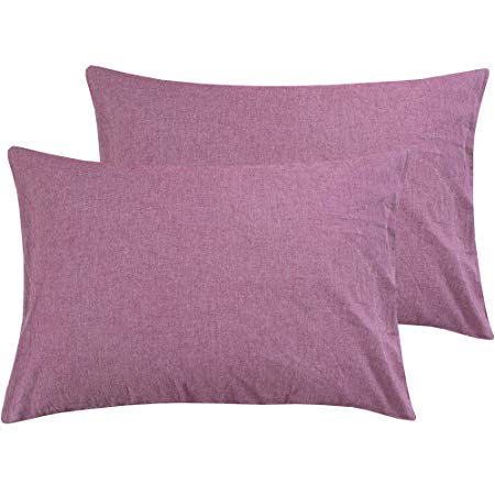 NTBAY Queen Size Pillowcases Set of 2, 100% Stone Washed Cotton, Reduces Allergies and Respiratory Irritation, Vintage Style, Breathable, Dark Pink