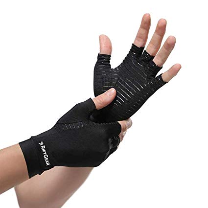 RiptGear Compression Gloves for Women and Men – Copper Infused Glove for Rheumatoid Arthritis Osteoarthritis Carpal Tunnel Raynauds Disease – Hand Pain Relief and Support – Open Finger Pair (Large)