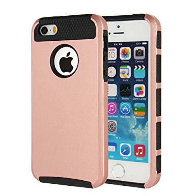 iPhone 5 Case, iPhone 5s Case, MTRONX™ Shockproof Heavy Duty Durable Hybrid Hard Soft TPU Armor Defender Case Cover Bumper For Apple iPhone 5, iPhone 5s, iPhone SE - Rose Gold/Black(HC-RGBK)