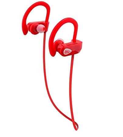 Bluetooth Sport Headphones with Mic Wireless Noise Cancelling Technology IPX7 Waterproof Stays on Over Ear Running by PHI Sports & Outdoors Workout Exercise Carrying Case Included(Red)