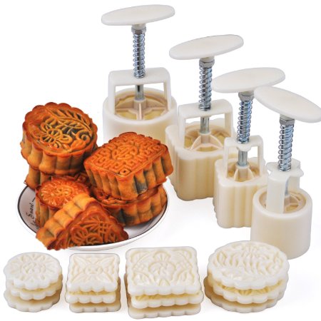 iHomeSet Party Mooncake Mold - Mid Autumn Festival DIY Mooncake Decoration Press Mould - 12 Stamps and 4 Sets 50g  100g White