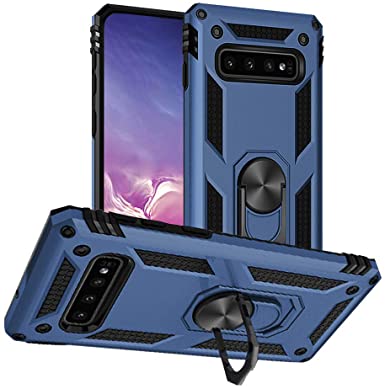 Samsung Galaxy S10 Case, Galaxy S10 Case, Yiakeng Military Grade Protective Cases with Ring for Samsung Galaxy S10 (Blue)