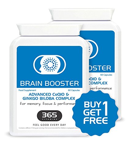 Brain Booster | NEW Formula | Natural Super Food Supplement | Advanced Formula with CoQ10, Ginkgo Biloba and B3, B5 & B12 for Enhanced Memory, Mental Focus & Performance | Vegan Friendly (60 Capsules) | *** You MUST add 2 to your basket at Checkout ***