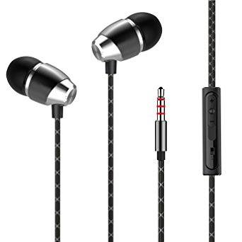 BoYaZ Earphones High Quality Stereo Metal Earbuds Noise Isolating Bass In-ear Headphones with Mic & Remote Control for All Smartphone Ipod Tablet (1-Black)