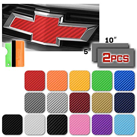 EZAUTOWRAP Free Tool Kit 2Pcs 5"x10" Chevy Emblem Bowtie 3D Matte Burgundy Carbon Fiber Vinyl Wrap Sticker Decal Film Sheet