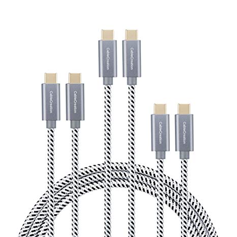 USB Type C Cable[3-Pack], CableCreation (1ft,3ft,10ft) Type-C to Type-C Braided Fast Charging Cord (20V,3A) for Apple Macbook Pro, Galaxy S9/S9 , Pixel XL 2, etc, Space Gray