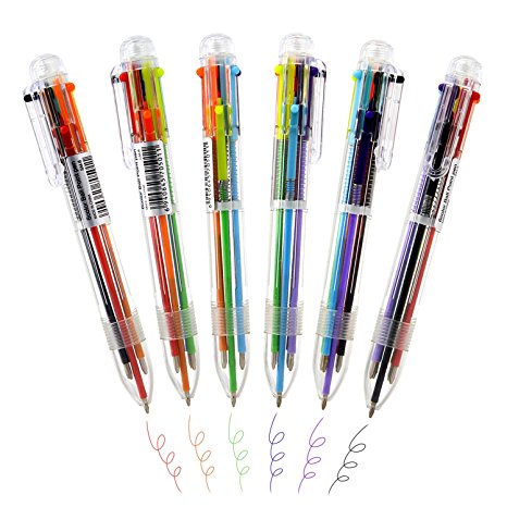 Retractable Roller Ball Pens,Pack of 6 Assorted Colors,Gel Ink Pens,Multi Color Ink,Transparent Barrel