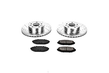 Power Stop K1335 Front Ceramic Brake Pad and Cross Drilled/Slotted Combo Rotor One-Click Brake Kit