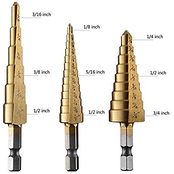 ZMZ Titanium Step Drill Bit Set Hex Shank 28 Sizes 1/8'' - 3/4''