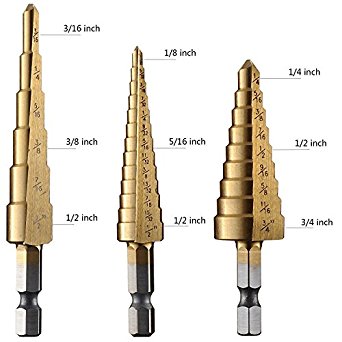 ZMZ Titanium Step Drill Bit Set Hex Shank 28 Sizes 1/8'' - 3/4''