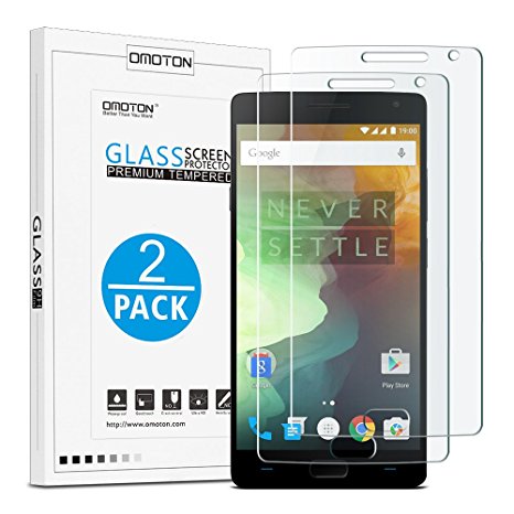 [Pack of 2] OMOTON Oneplus 2 Screen Protector - Tempered Glass Protector for Oneplus 2 (2015 Released) with [2.5D Round Edge] [9H Hardness] [Crystal Clear] [Scratch Resist] [No-Bubble]