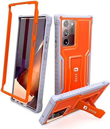 FITO Samsung Galaxy Note 20 Ultra Case, Dual Layer Shockproof Heavy Duty Case for Samsung Note 20 Ultra 5G Phone Without Screen Protector, Built-in Kickstand (Orange, 6.9 inch)