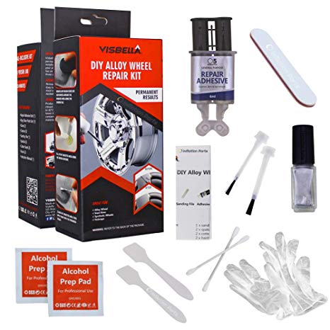 Visbella DIY Alloy Wheel Repair Kit Fix Curb Rash, Touch up and Paint Rim Surface Damage, Silver Paint