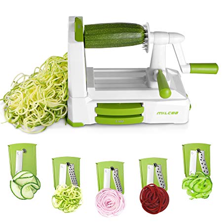 Spiralizer Vegetable Slicer, MILCEA 5 Blades Vegetable Spiralizer with Stronghold Suction, Vegetable Noodle Machine for Onion Carrots Tomato Courgette Zucchini for Low Carb/Gluten-Free Meals