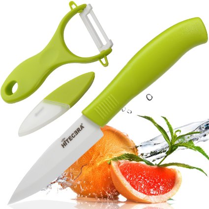Hitecera Ceramic Veggie Fruit Knife and Peeler Ultra Sharp Lightweight-No Rust and Metal Taste,Great Kitchen Tool Set for Precise Cutting, Peeling,Keeping Original Taste and Color