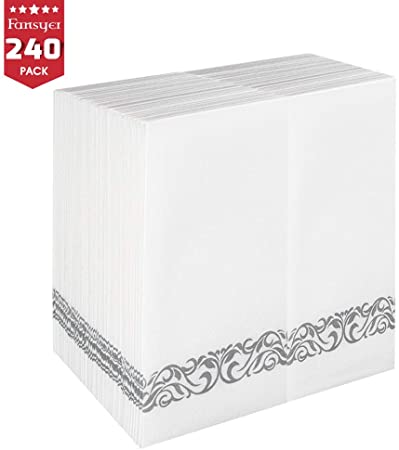 Fansyer 240 Pack Paper Hand Towels for Bathroom Disposable Guest Napkins for Party Linen Feel Napkins White Folded Silver