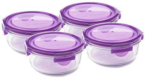 Wean Green 4 Pack Meal Bowls 22 Ounce Large Tempered Glass Leak-proof Bowls - Grape