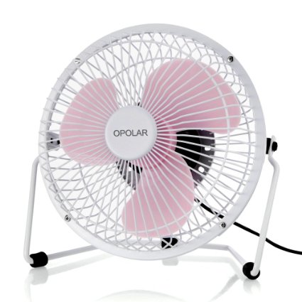 OPOLAR F504 Desktop USB Fan with Upgraded 6 Inch Blades, Enhanced Airflow, Lower Noise, Metal Design, USB Powered, Personal Table Fan, Mini Cooling Fan, Small Table Fan - White and Pink