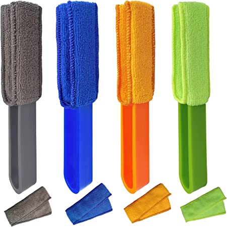 4 Pack Blind Duster, Window Blind Cleaner Duster Brush with 4 Microfiber Sleeves, Blind Cleaning Tools for Window Blind, Air Conditioner Vents, Fans, Car Vents...