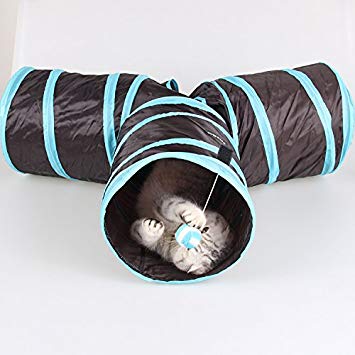 Depets Collapsible Cat Tunnel Toy, Crackle 3 Connected Run Road Way Play Tube, Playing House with Fun Ball Puzzle Exercising and Playing for Kitten Cat