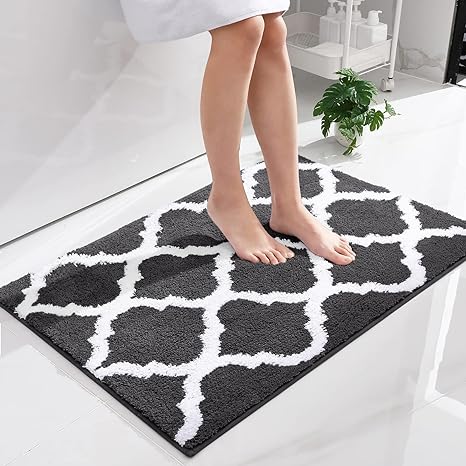 OLANLY Bathroom Rugs, Soft and Absorbent Microfiber Bath Rugs, Non-Slip Shaggy Shower Carpet, Machine Wash Dry, Bath Mats for Bathroom Floor, Tub and Shower, 36x24, Dark Grey