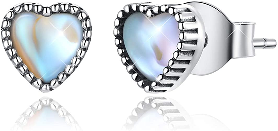 BAMOER Love Heart Earrings 925 Sterling Silver Black Cubic Zirconia Heart Stud Earrings for Women Girls